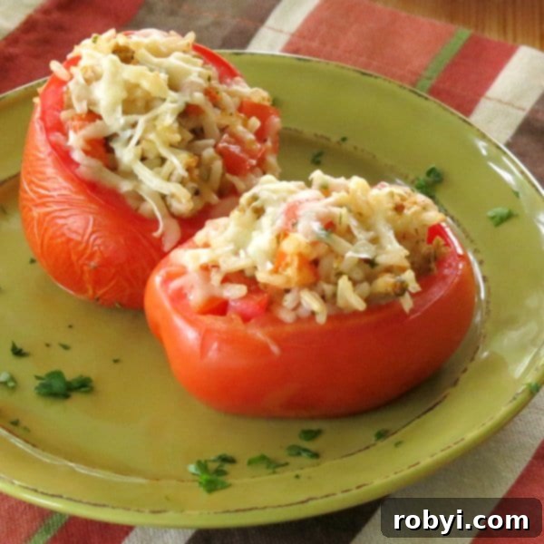 Easy Four Ingredient Rice Stuffed Tomatoes 1 featured 8949