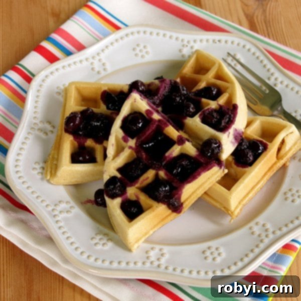 Waffles Topped with Easy Blueberrry Compote