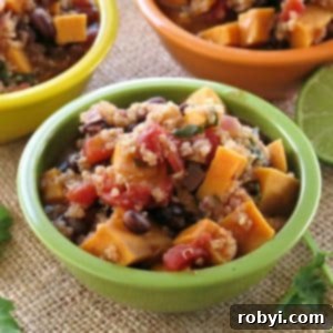 Bowl of Sweet Potato Black Bean Chili with Quinoa