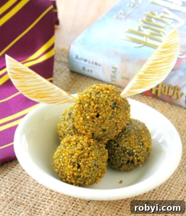 3 Ingredient Harry Potter Golden Snitch Truffle Recipe plus instructions for easy wings. No bake balls are ready in no time. Vegan option.