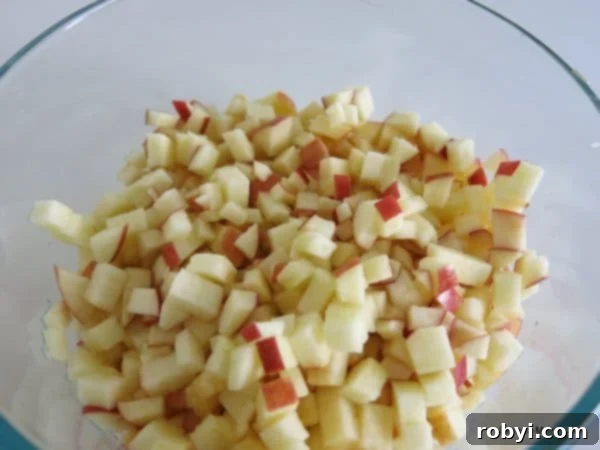 Finely diced apple in a bowl