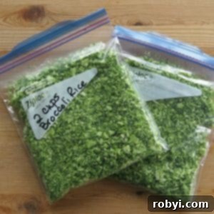 Frozen Riced Broccoli in resealable bags