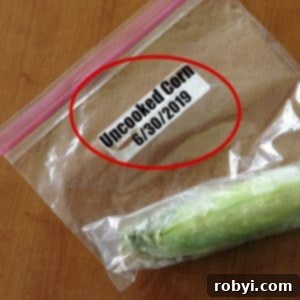 Lock in Flavor: Freezing Corn on the Cob, Husk Included 9 Frozen corn on the cob in a labeled freezer bag
