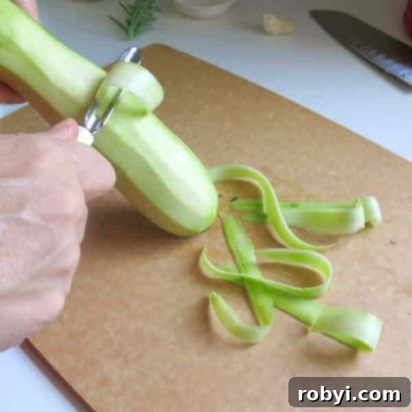 Peeling Zucchini Ribbons