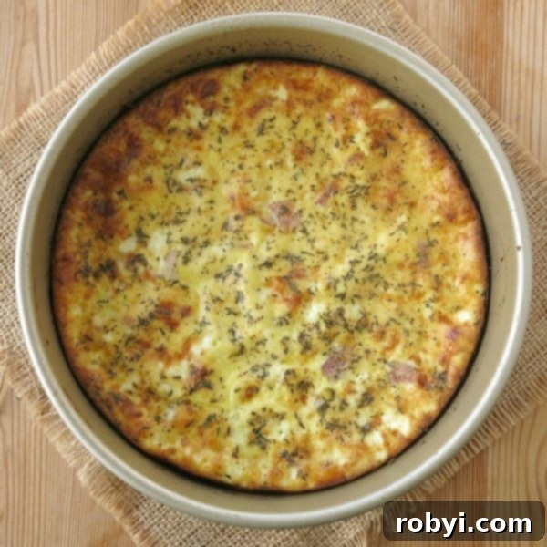 Smart Prep Crustless Quiche Freeze For Later 4 Crustless Ham and Cheese Quiche in pan.