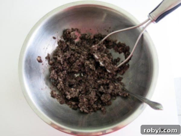 Perfectly mashed black beans, ready for mixing