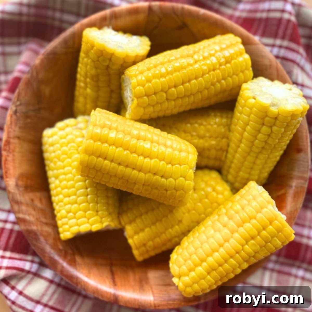 Bowl with 4 inch segments of corn on the cob.
