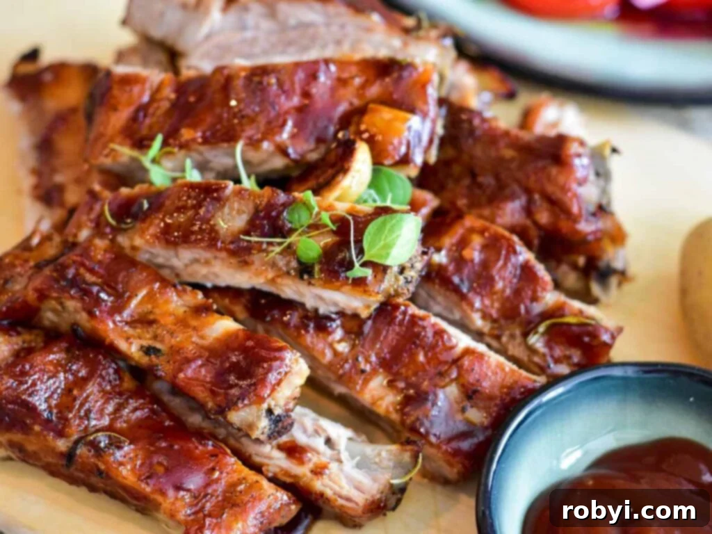 Ribs stacked on a plate.