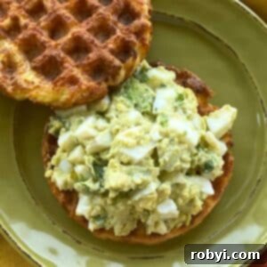 Bright and Light Egg Salad 9 Healthy avocado egg salad made without mayo or yogurt on a chaffle.