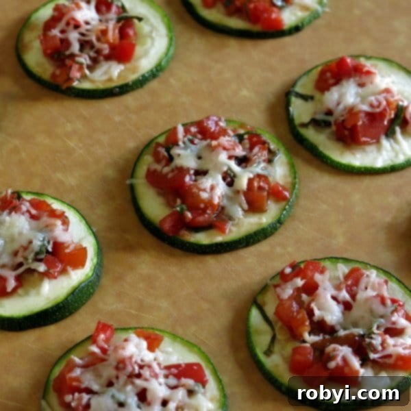 Zucchini Bruschetta on cutting board.