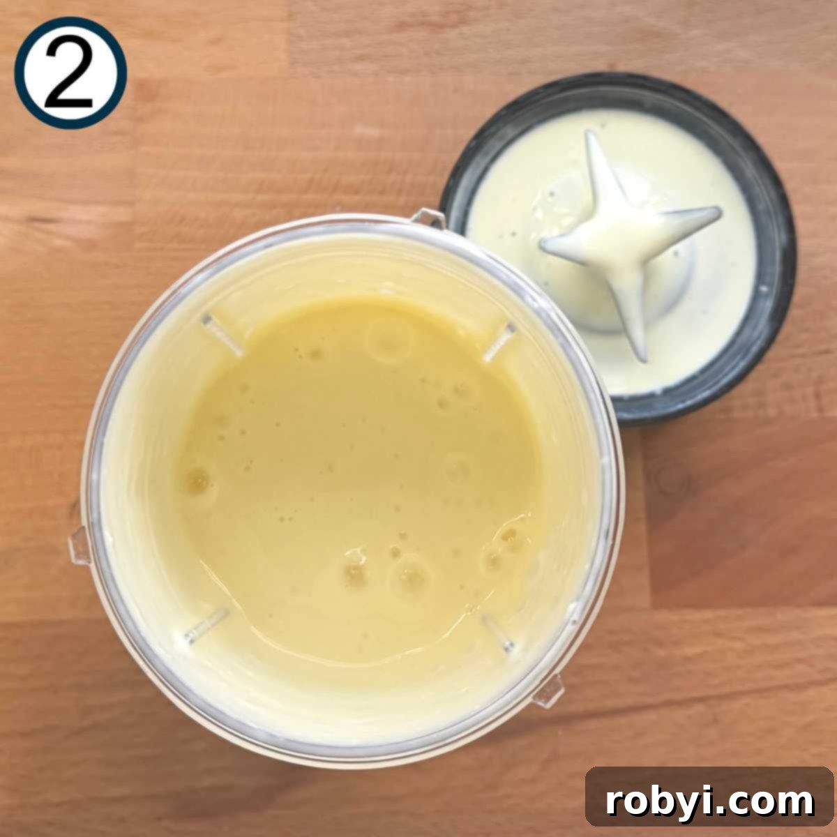 Cottage cheese flatbread batter in the base of a personal blender.