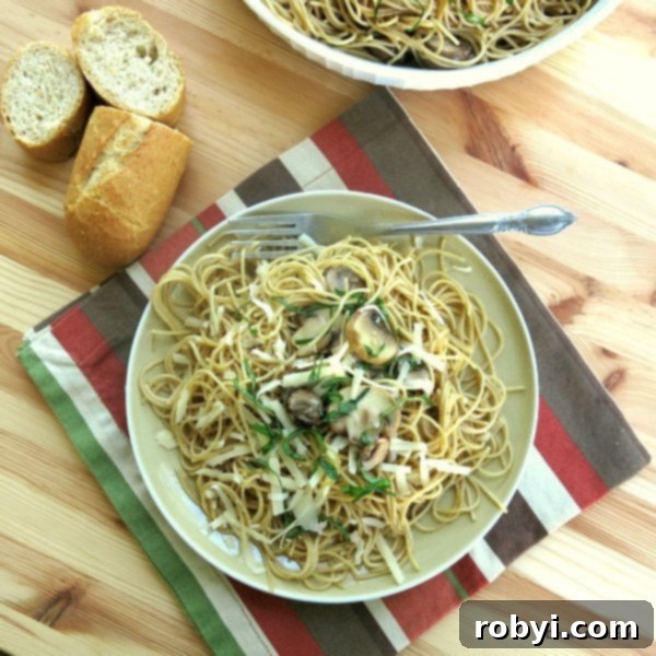 Mushroom basil pasta on a plate