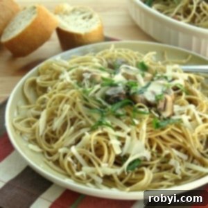 Pasta with Olive Oil, Garlic and Mushrooms