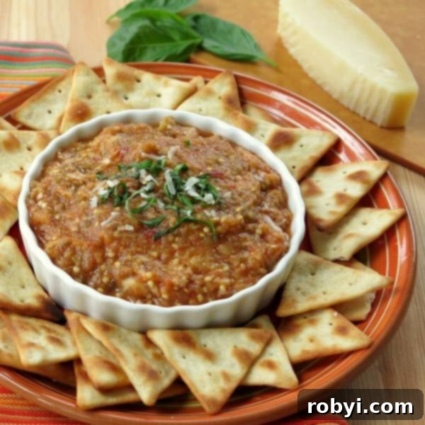 Healthy Roasted Eggplant Parmesan Dip Recipe - A low-carb, no-tahini alternative.