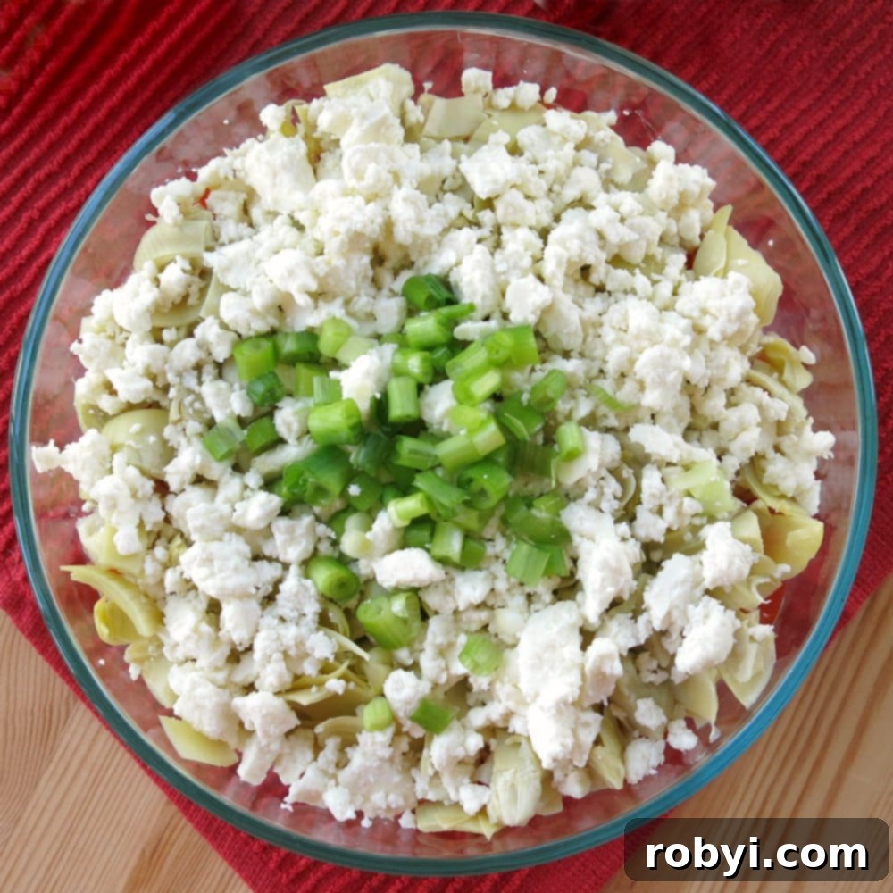 Overhead view of 7 layer Greek Dip recipe