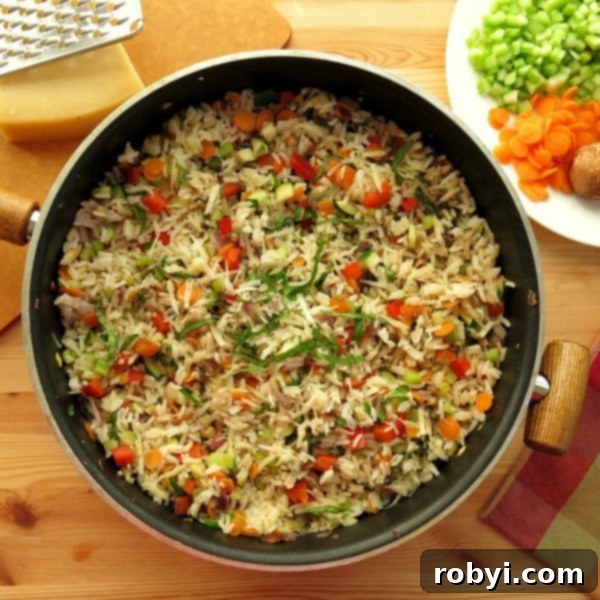Vegetarian Rice Pilaf Recipe in skillet.