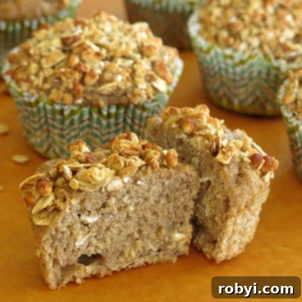 Easy Applesauce Muffins with a Crunchy Granola Topping.