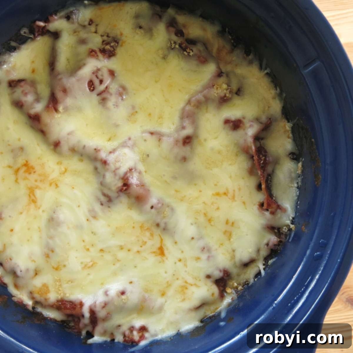 Finished veggie lasagna in slow cooker.