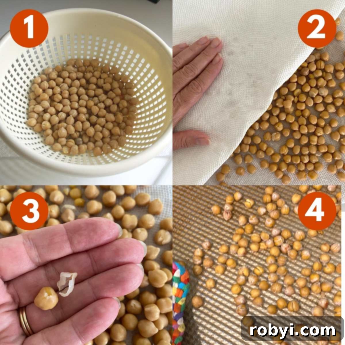 Numbered steps to dry out chickpeas and prepare for glaze.